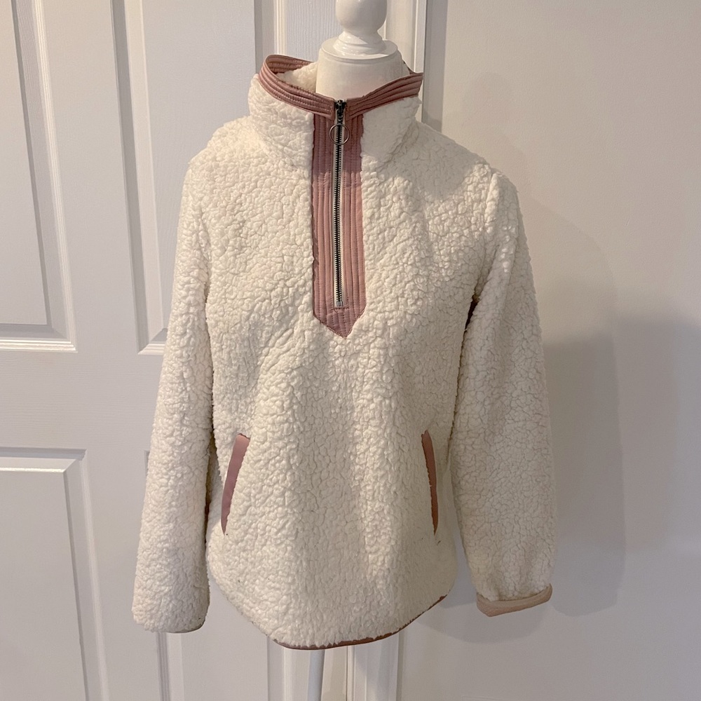 Abercrombie white sherpa 1/2 zip pullover